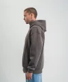 Unisex Uzun Kol Kapşonlu Yıkamalı Nakışlı SweatShirt - Füme