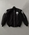Siyah Askeri Tarz Bomber Mont – Unisex, Punisher Skull Detaylı, Fermuarlı, Cepli, Uzun Kollu, Bahar ve Kış Günlük Moda İçin Uygun - Siyah