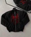 Örümcek Desenli Siyah Bomber Mont – Unisex Kullanıma Uygun, Fermuarlı Cepli, Kapitone Astarlı, Bahar Kış Günlük Giyim İçin Moda Ceket Modeli - Siyah