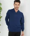 Unisex Uzun Kol V Yaka Triko Kazak - Indigo