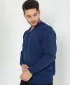 Unisex Uzun Kol V Yaka Triko Kazak - Indigo