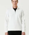 Unisex Uzun Kol Yarım Farmuarlı Yakalı Basic SweatShirt - Beyaz