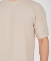 Unisex Waffle Kumaş Rahat Kol T-Shirt - Bej