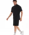 Unisex Yakalı Fermuarlı Oversize T-Shirt Şortlu Takım - Siyah