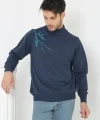 Unisex Yarım Boğazlı Baskılı Dokuma Triko - Indigo