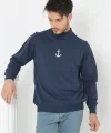 Unisex Yarım Boğazlı Baskılı Dokuma Triko - Indigo