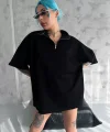 Unisex Yarım Fermuarlı Basic Thirt  iyah