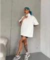 Unisex Yarım Fermuarlı Düz Oversize T-Shirt - Beyaz