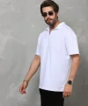 Unisex Yarım Fermuarlı Düz Oversize T-shirt - Beyaz