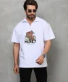 Unisex Yarım Fermuarlı Oversize Baskılı T-Shirt - Beyaz