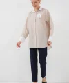 Uzun Çizgili Gömlek 5962 - Bej