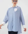 Uzun Çizgili Gömlek 5962 - Mavi