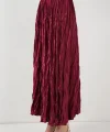 Uzun Kırışık Etek 8034  Bordo