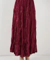Uzun Kırışık Etek 8034  Bordo