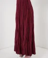 Uzun Kırışık Etek 8042 - Bordo