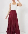 Uzun Kırışık Etek 8042 - Bordo