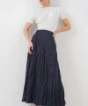 Uzun Kırışık Etek 8042 - Lacivert