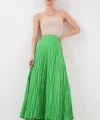 Uzun Kırışık Etek 8042 - Yeşil