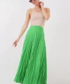 Uzun Kırışık Etek 8042 - Yeşil