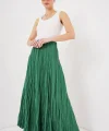 Uzun Kırışık Etek 8042 - Zümrüt Yeşili