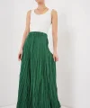 Uzun Kırışık Etek 8042 - Zümrüt Yeşili