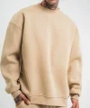 Uzun Kol Bisiklet Yaka Basic SweatShirt - Bej