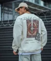 Uzun Kol Bisiklet Yaka Baskılı SweatShirt - Beyaz