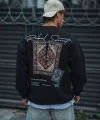 Uzun Kol Bisiklet Yaka Baskılı SweatShirt - Siyah
