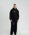 Uzun Kol Kapşonlu Ara Biyeli Baggy Eşofman Takım - Siyah