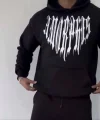 Uzun Kol Kapşonlu Baskılı SweatShirt - Siyah