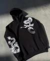 Uzun Kol Kapşonlu Baskılı SweatShirt - Siyah