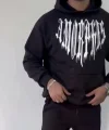 Uzun Kol Kapşonlu Baskılı SweatShirt - Siyah