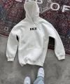Uzun Kol Kapşonlu Göğüs Baskılı SweatShirt - Beyaz