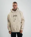 Uzun Kol Kapşonlu Yıkamalı Baskılı SweatShirt - Krem