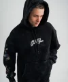 Uzun Kol Kapşonlu Yıkamalı Baskılı SweatShirt - Siyah