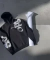 Uzun Kol Kapüşonlu Baskılı SweatShirt - Siyah