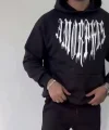 Uzun Kol Kapüşonlu Baskılı SweatShirt - Siyah