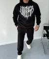 Uzun Kol Kapüşonlu Baskılı SweatShirt - Siyah