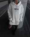 Uzun Kol Kapüşonlu Göğüs Baskılı SweatShirt - Beyaz