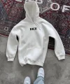 Uzun Kol Kapüşonlu Göğüs Baskılı SweatShirt - Beyaz