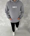 Uzun Kol Kapüşonlu Göğüs Baskılı SweatShirt - Gri