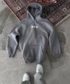 Uzun Kol Kapüşonlu Göğüs Baskılı SweatShirt - Gri