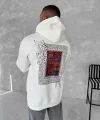 Uzun Kol Kapüşonlu Ön Ve Arka Baskılı SweatShirt - Beyaz