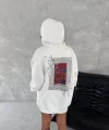 Uzun Kol Kapüşonlu Ön Ve Arka Baskılı SweatShirt - Beyaz