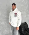 Uzun Kol Kapüşonlu Ön Ve Arka Baskılı SweatShirt - Beyaz
