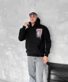 Uzun Kol Kapüşonlu Ön Ve Arka Baskılı SweatShirt - Siyah
