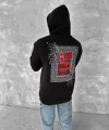 Uzun Kol Kapüşonlu Ön Ve Arka Baskılı SweatShirt - Siyah