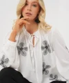 Uzun Kol Nakışlı Örme Bluz 951 - Beyaz