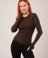 Uzun Kollu Basic Kahverengi Bluz
