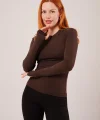 Uzun Kollu Basic Kahverengi Bluz